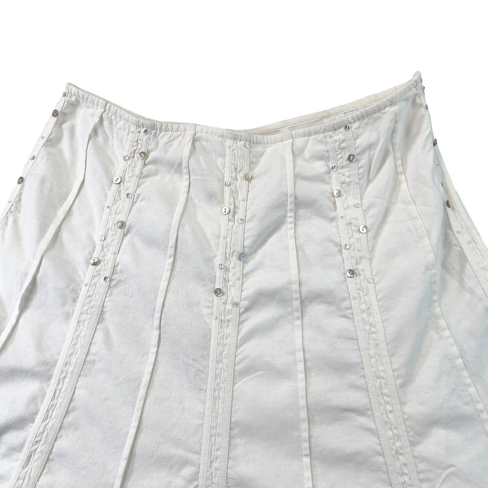 Intuitions Womens 12 White Linen Blend Maxi Skirt Eyelet Lace Trim Boho Fairy - Picture 4 of 13